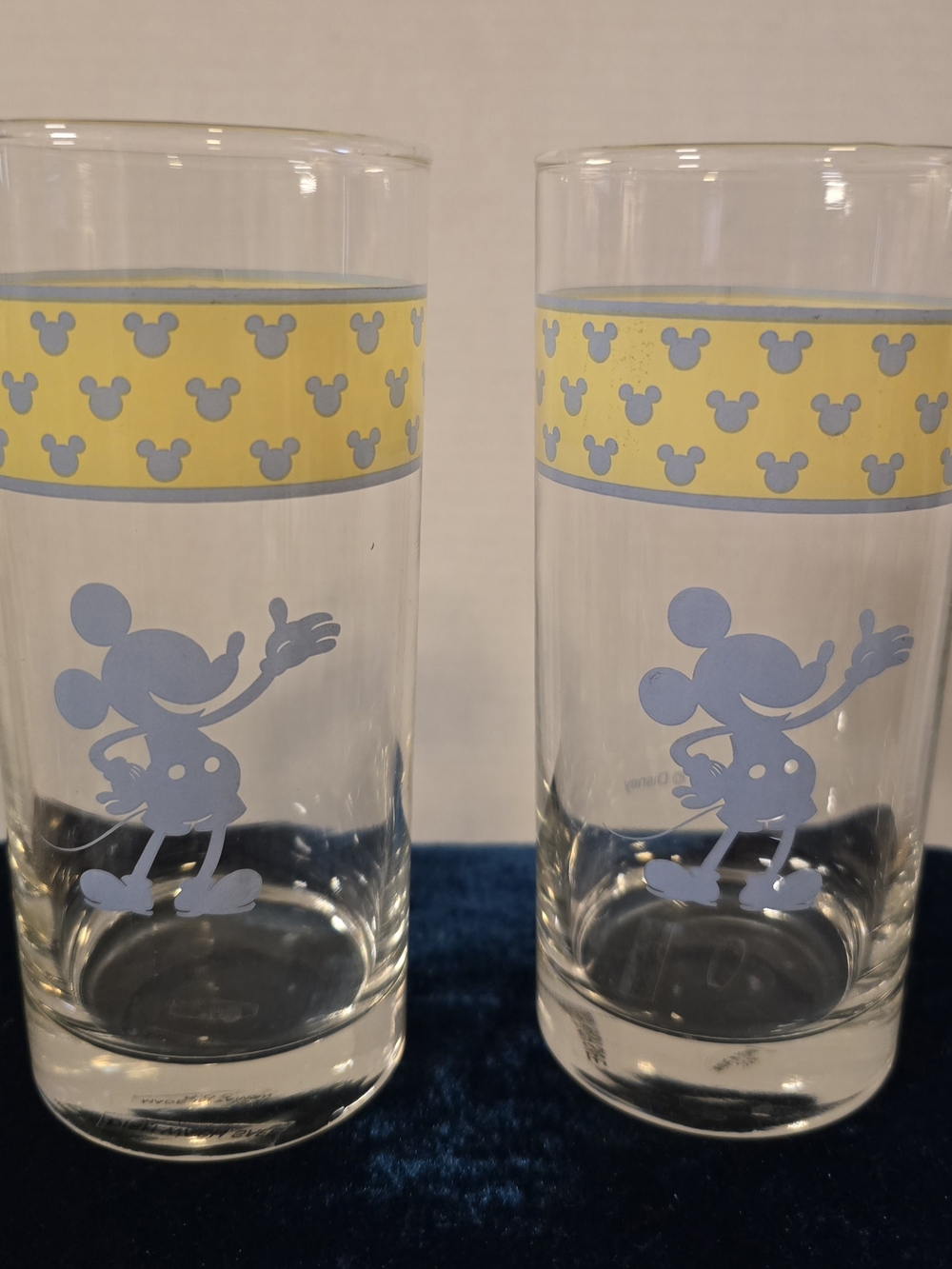 Vintage NEW Disney Mickey Mouse Blue Silhouette Glass Tumblers Set 2 W/ Stickers